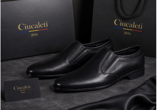 pantofi barbati eleganti negri din piele naturala fara siret GKR818EN